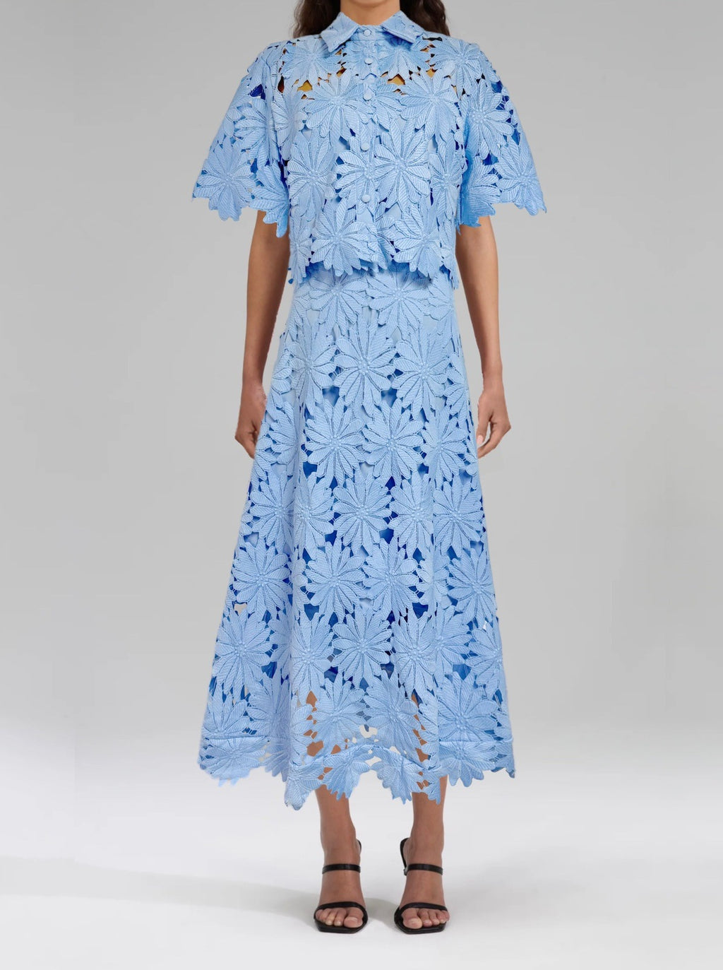 Women’s Fashion Lace Pure Color Top with High Waist Skirt Two-Piece Set