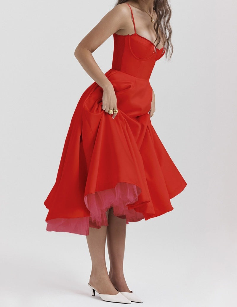 Women's V-Neck Waist-Defined Sleeveless Backless Suspender Dress