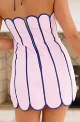 Women's Elegant and Mature Lace-Up Backless Striped Suspender Dress