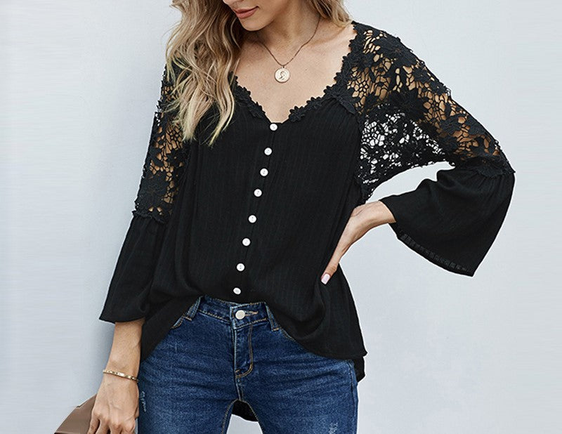 Women's Long Sleeve Solid Color V-Neck Pullover Chiffon Blouse Casual Elegant Lightweight Top