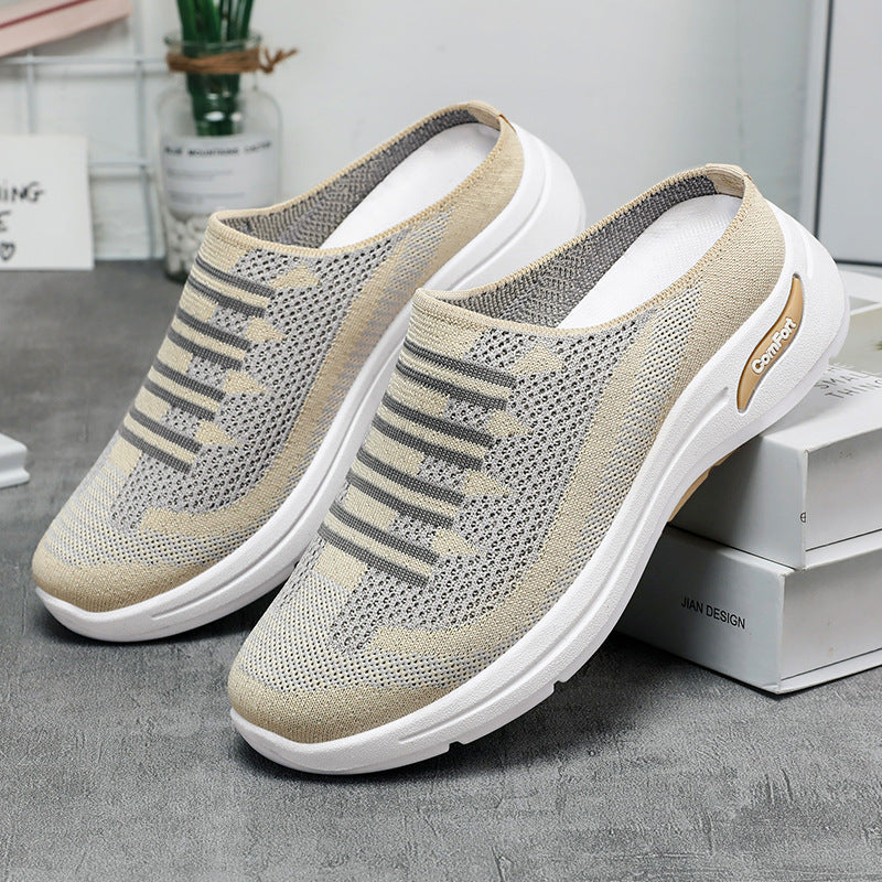 Spring & Autumn Women's Fly-Knit Slippers - Lightweight Casual Slip-On Shoes for Everyday Comfort
