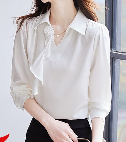 Women's Spring & Autumn High-Neck Long Sleeve Shirt - Elegant Fashion Blouse