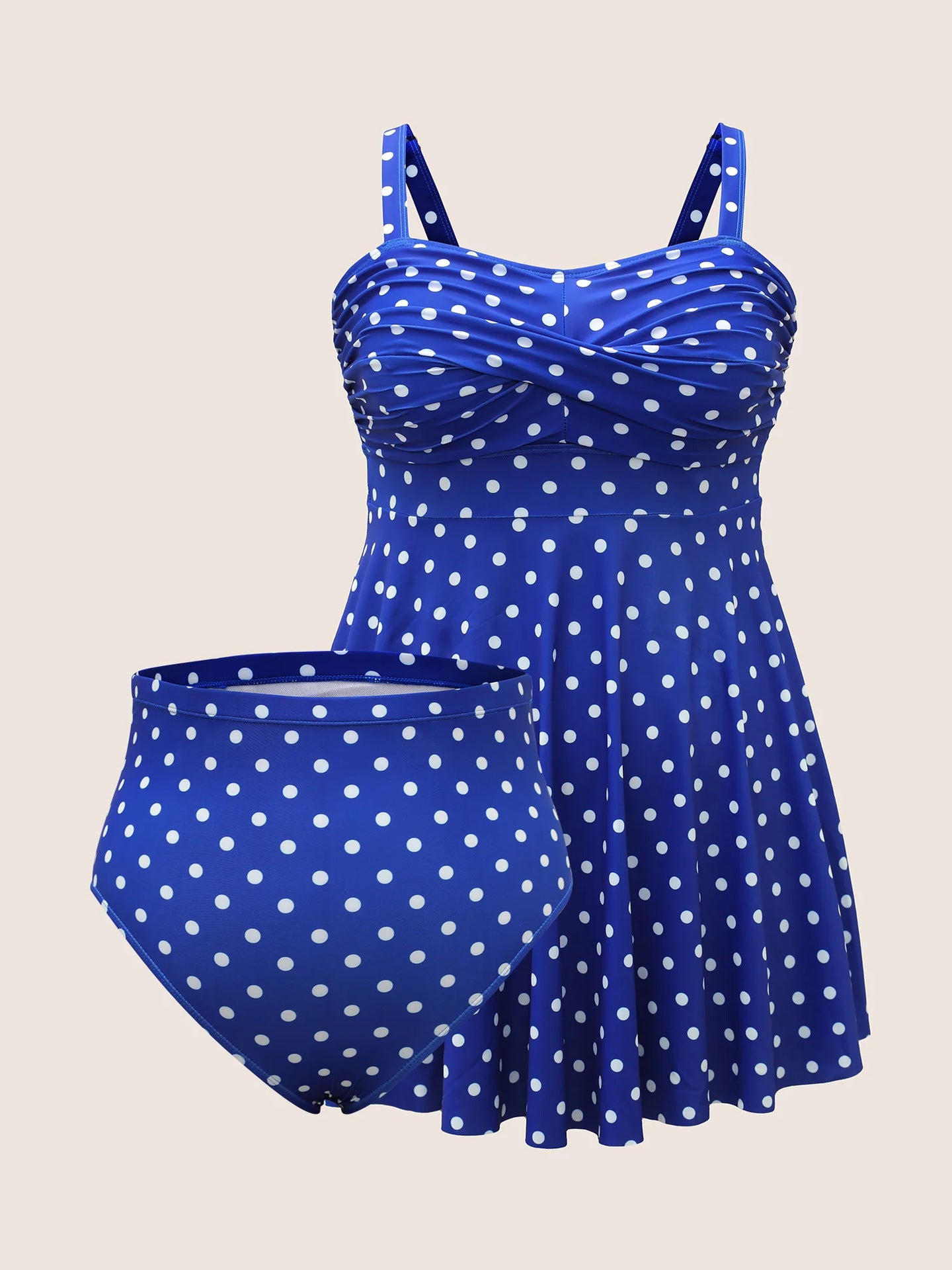 Plus Size Polka Dot Two-Piece Swimsuit – Flattering Split Tankini Swimwear Set