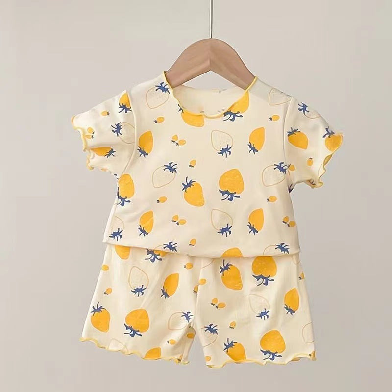 Baby Strawberry Floral Pajama Set – Trendy Short-Sleeved Top & Shorts Outfit - RAC26JP5385BATS