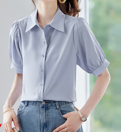 Women's Summer Short-Sleeved Elegant V-Neck Blouse - Lightweight Breathable Casual & Office Wear Top