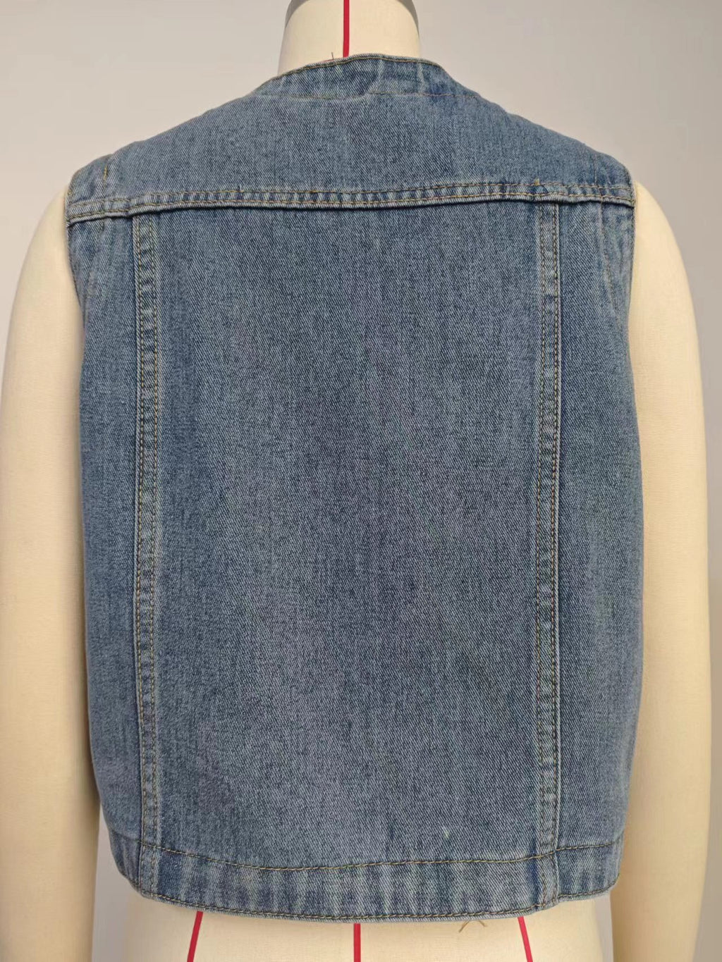 Women’s New Spring Style Collarless Washed Slim-Fit Denim Short Vest Cardigan Top