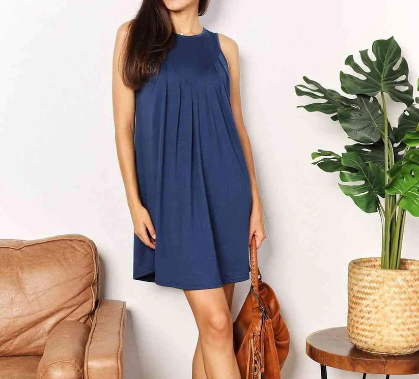 Women's Double Take Round Neck Sleeveless Mini Dress