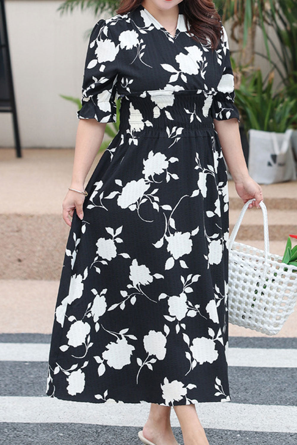 Women's Fashion Chiffon Printed Mid Length Waist Dress