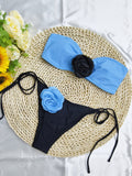 3D Floral Strapless Two-Piece Bikini Swimsuit