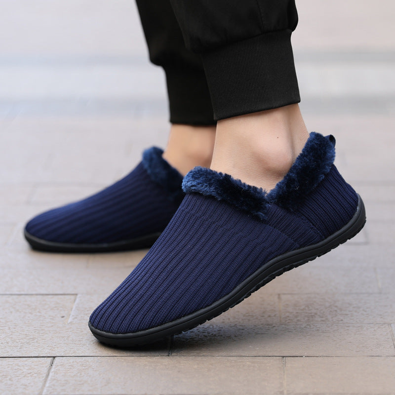 Soft Skin-Friendly Thick Warm Thermal Men's Cotton Home Slippers - Breathable Fly-Knit Comfort Shoes