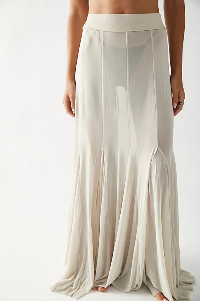 Women's Mesh High-Waisted Long Skirt - Elegant Sheer Layered Maxi