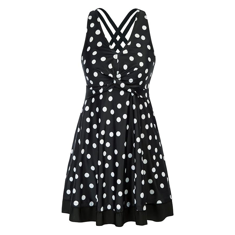 Plus Size Dress-Style One-Piece Swimsuit for Women – Modest Belly-Covering Swim Dress with Skirt