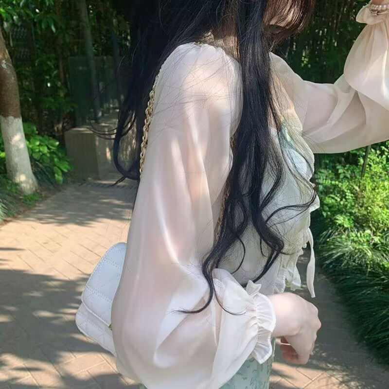 Women's Sun Protection Cardigan Thin Shawl Summer Outer Blouse Tulle Chiffon Top