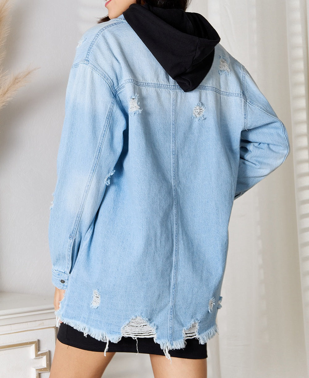 Women's RISEN Full Size Distressed Raw Hem Denim Jacket
