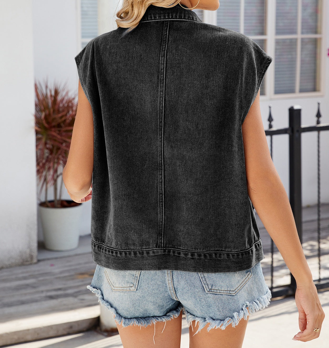 Women’s Summer New Washed One-Button Denim Vest