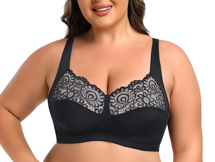 Wireless Lace Support Bra for Super Plus Size – Large Cup, Comfortable Full Coverage