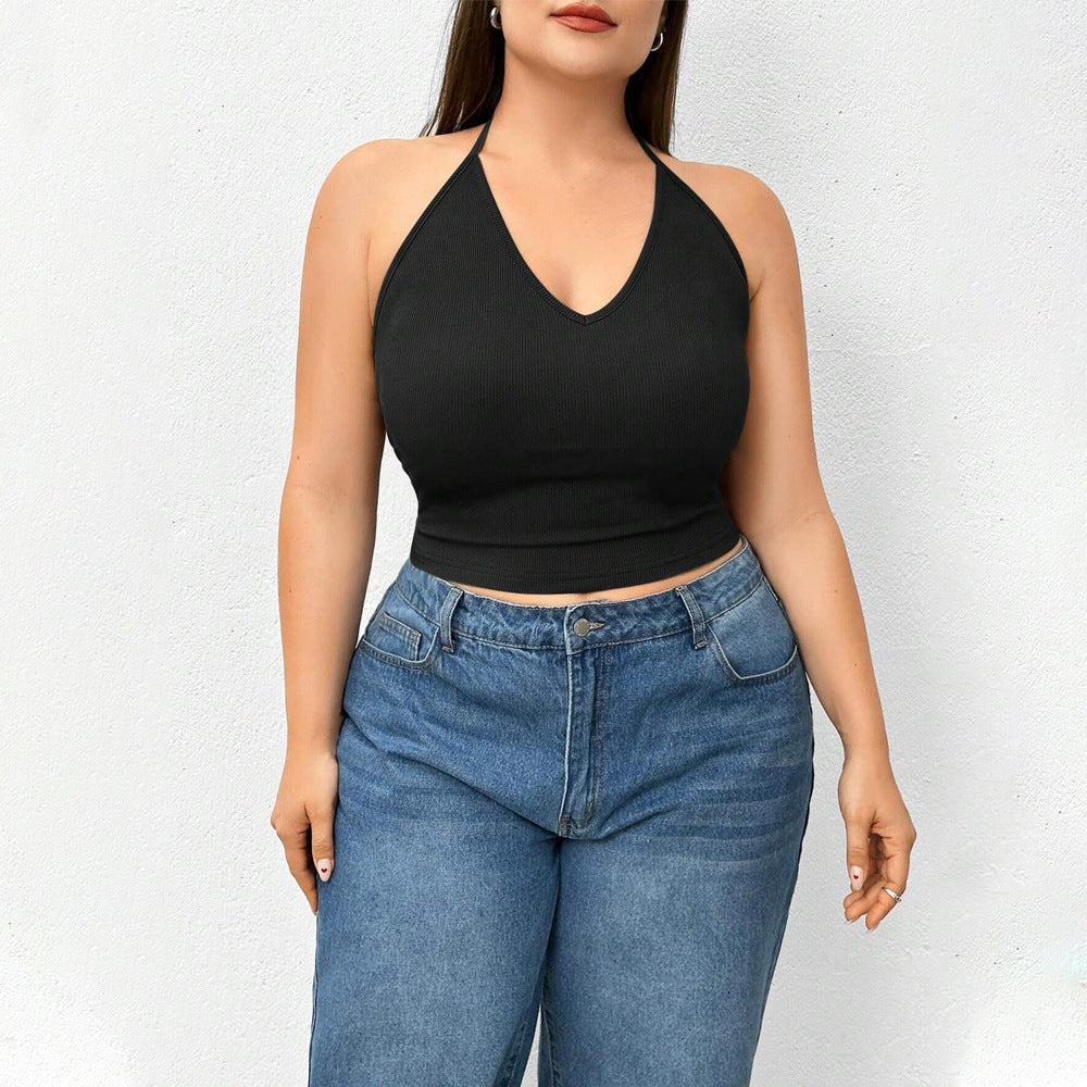 Plus-Size Women's Hot Girl Knitted Halter Neck Tank Top Vest | Trendy Outerwear & Innerwear Top