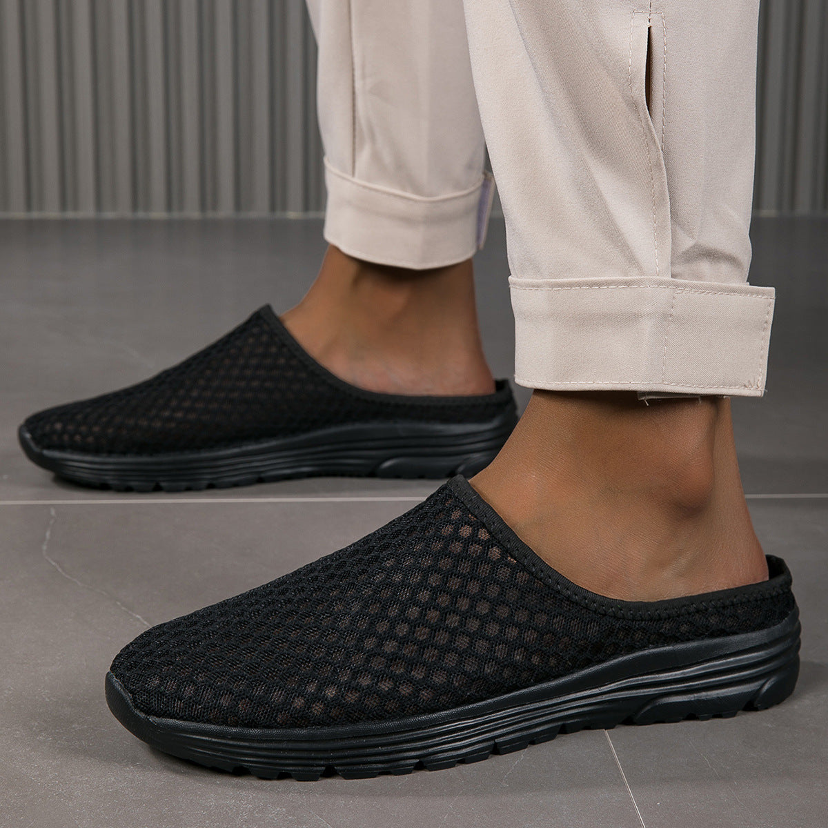 Slip-On Lazy Toe Half Slippers for Women - Lightweight Mesh Walking Sandals, Comfortable Outdoor Summer Sports Style, Large Size
