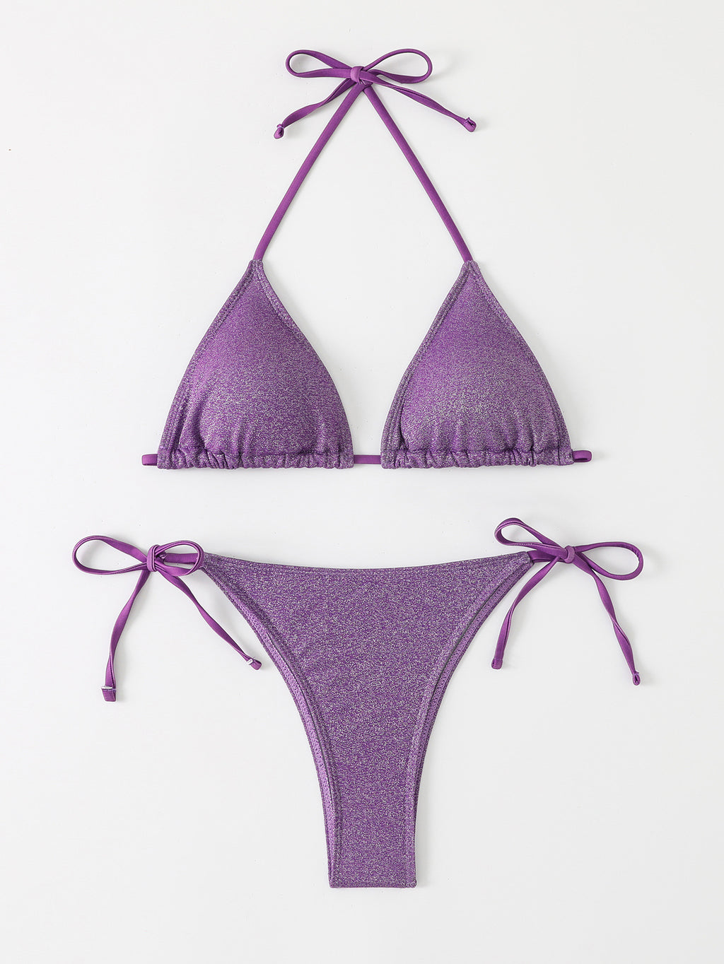 New Solid Color Lace-Up Neck Bikini Briefs - Split Swimsuit for Women