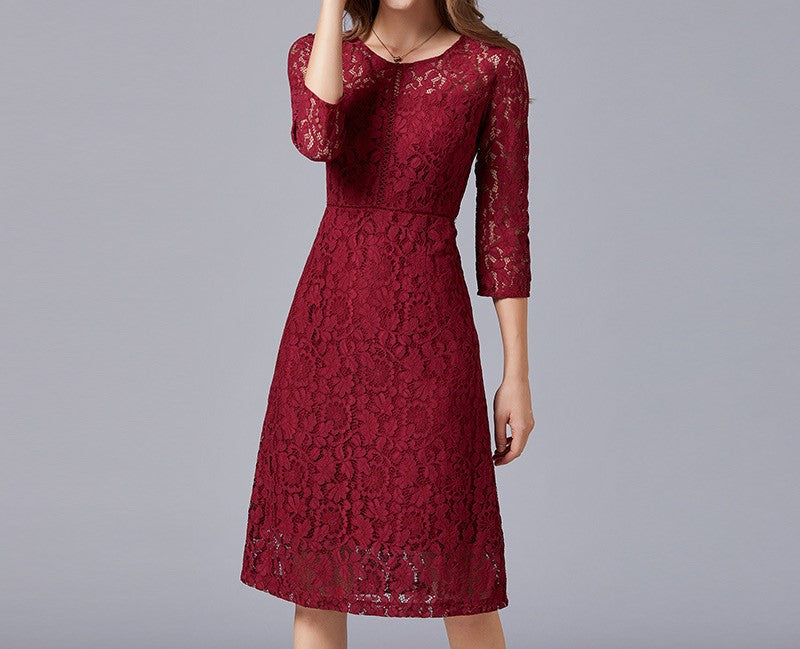 Lace Dress 2025 Spring/Autumn New Style – Fashionable, Simple, Casual Plus Size OL Dress