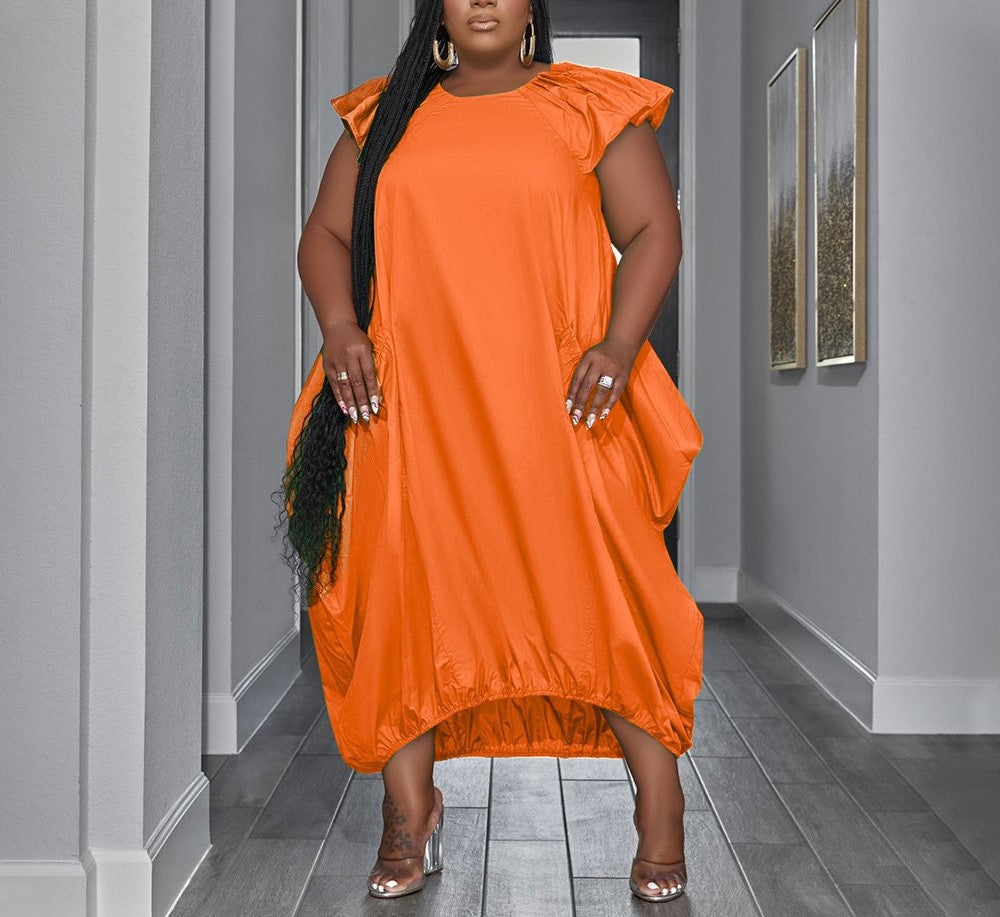Plus Size Women's Solid Color Loose Dress with Double Pockets – Casual Oversized Tunic Dress