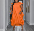 Plus Size Women's Solid Color Loose Dress with Double Pockets – Casual Oversized Tunic Dress