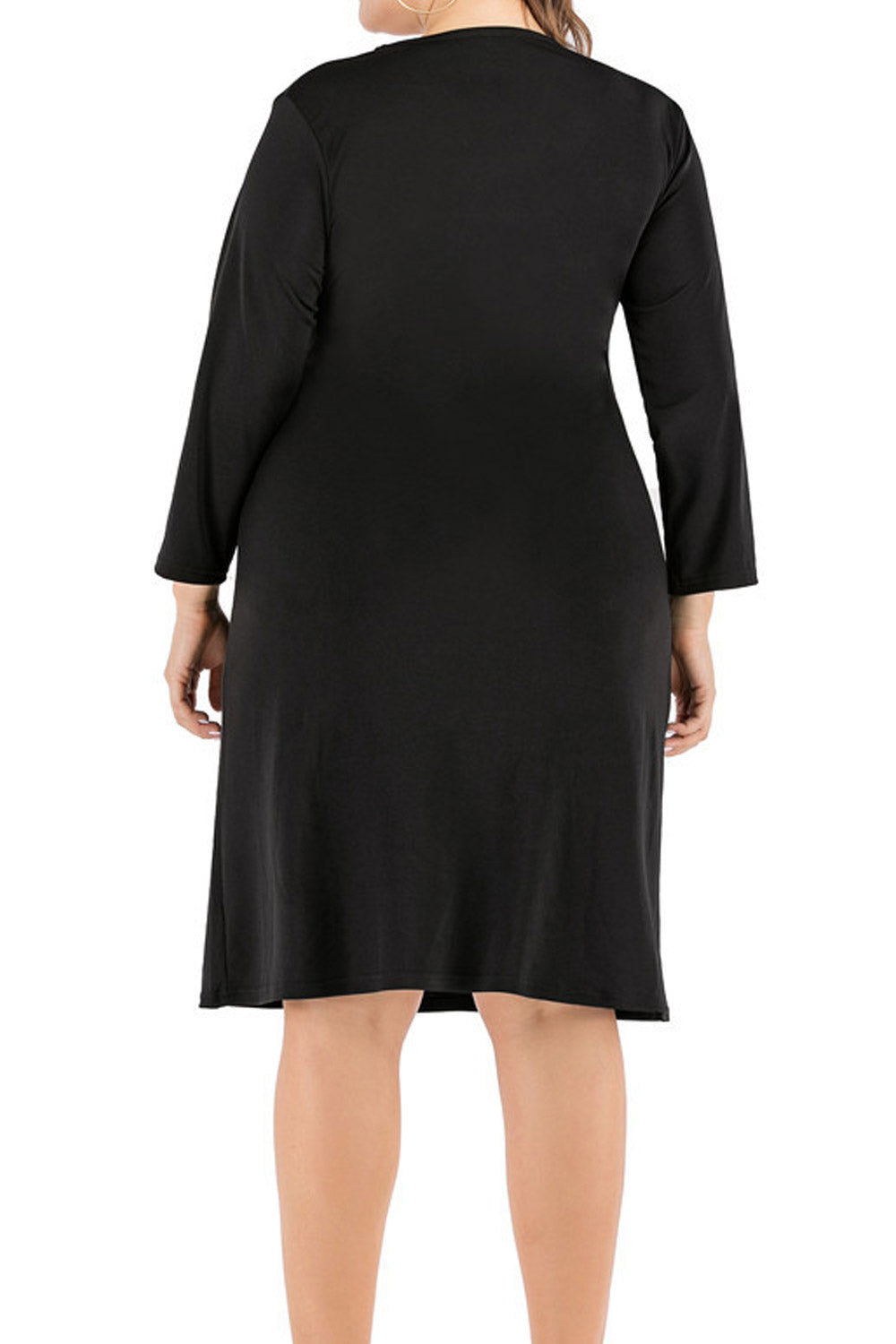Women's Plus Solid Ruffle Trim Long Sleeve V Neck Casual Slim Fit Dress