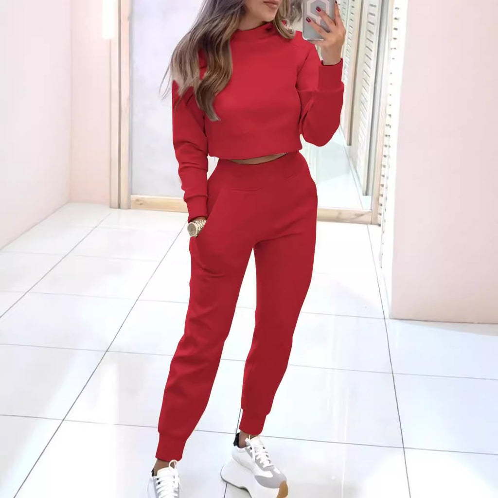 Women's High-Neck Slim-Fit Long-Sleeved Casual Two-Piece Outfit