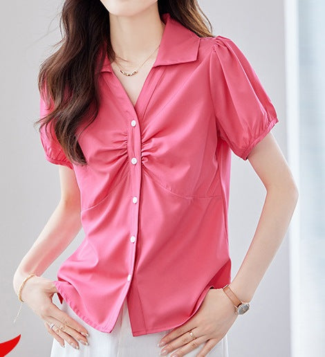 Women's Short-Sleeved Summer Lightweight Elegant Top - Casual Comfortable Everyday Wear Blouse