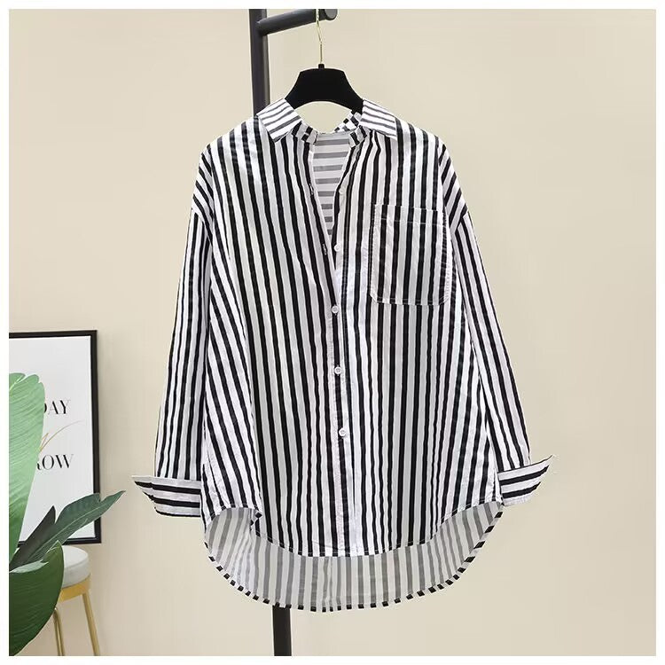 Women's Printed Striped Shirt - Spring New Style, Loose-Fit Fashion Cardigan Long-Sleeve Top