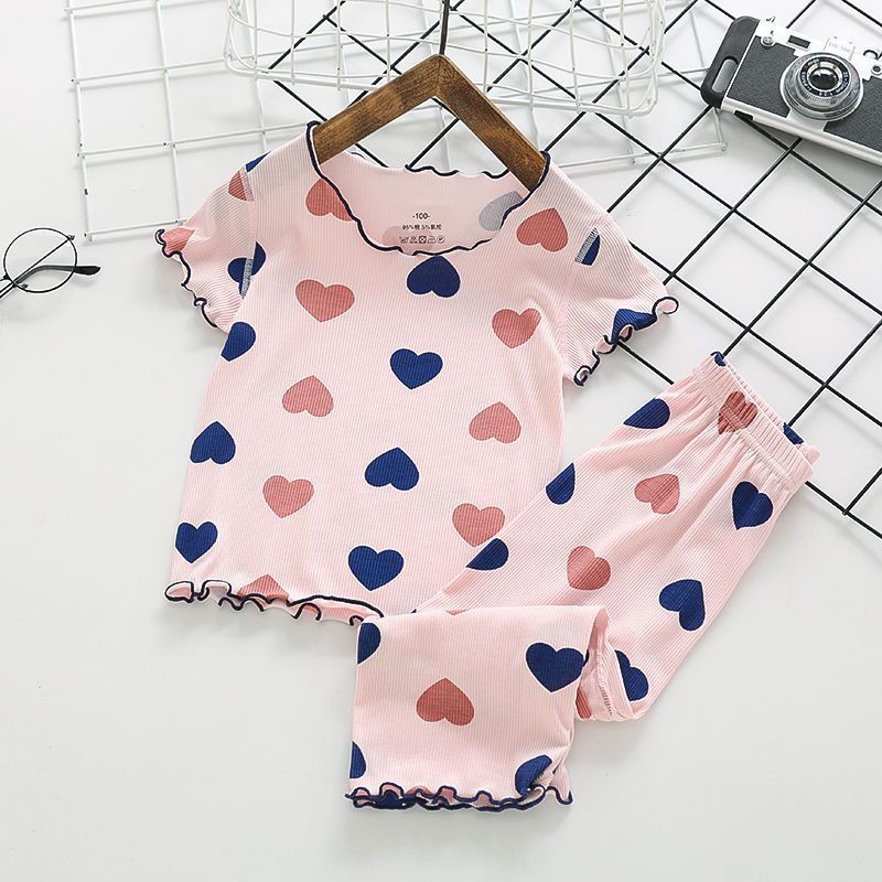 Summer Girls’ Long Wear Pajama Set – Polka Dot Ruffle Design Cute Sleepwear - RAC26JP5387BATS
