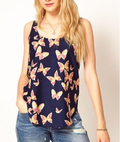 Women Printed Casual Wear Tank Top Blue