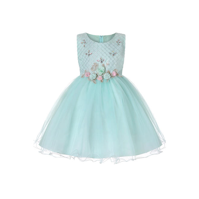 Kids Girls Restful Round Neck Summer Sleeveless Beautiful Flower Decorated Party Dress