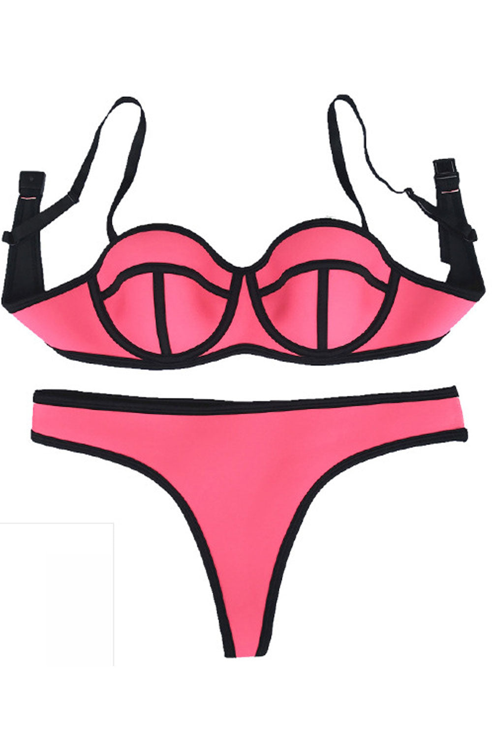 Women Two Piece Adjustable Trim Contrast Swimsuit