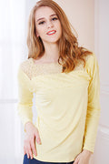 Women Long Sleeved Corchet Lace Blouse Light Yellow