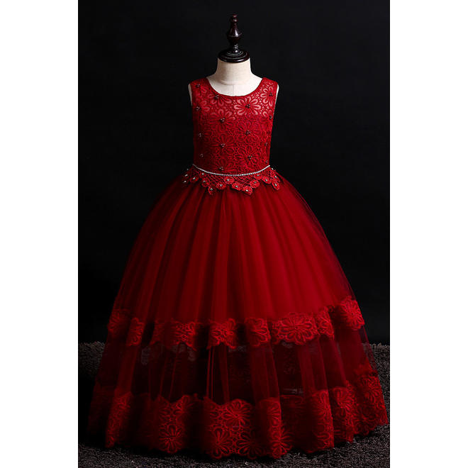 Kids Girls Pretty Flower Decoration Sleeveless Thin Mesh Skirt Amazing Party Dress