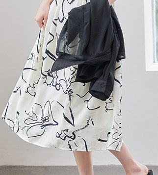 Women’s Casual Ink Print Square Neck Midi Dress – Elegant Summer Mid-Length Dress