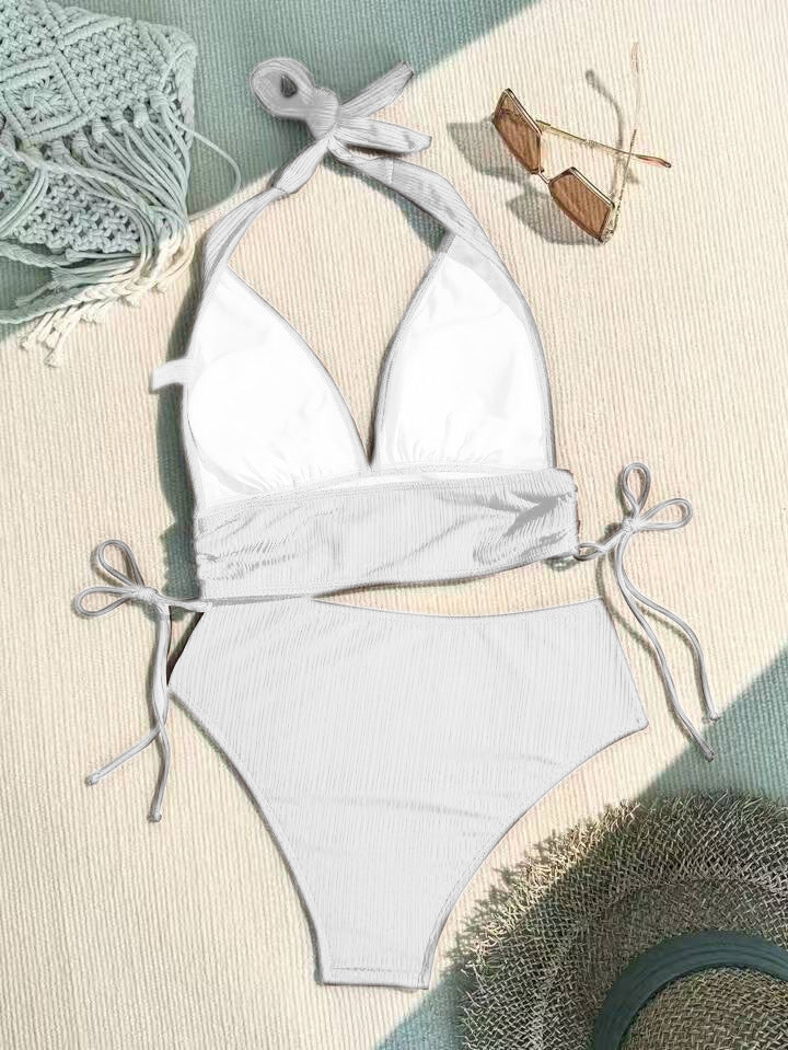 Swimwear Women Solid Color Split Bikini with Special Fabric