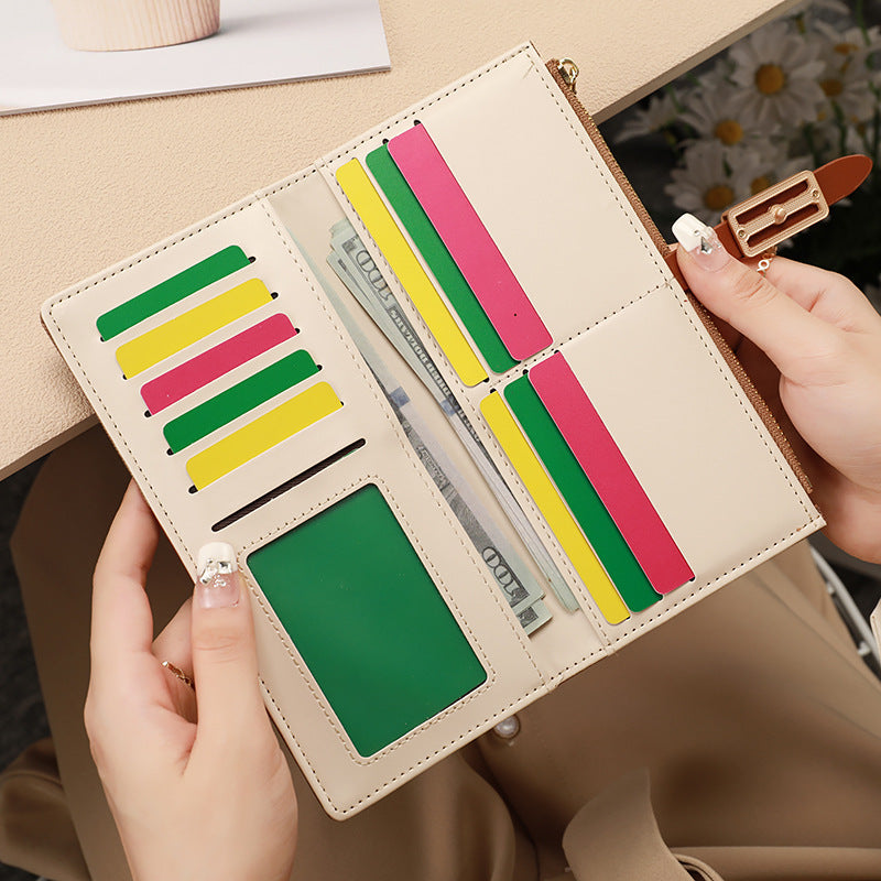 Women's PU Leather Long Wallet – Bi-Fold, Multi-Card Slots, Simple Solid Color