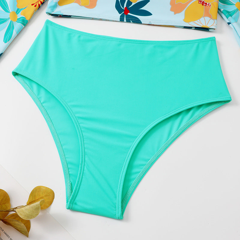 New Digital Print High Neck Long Sleeve Bikini with High Waist Split - Women's Surf Swimsuit