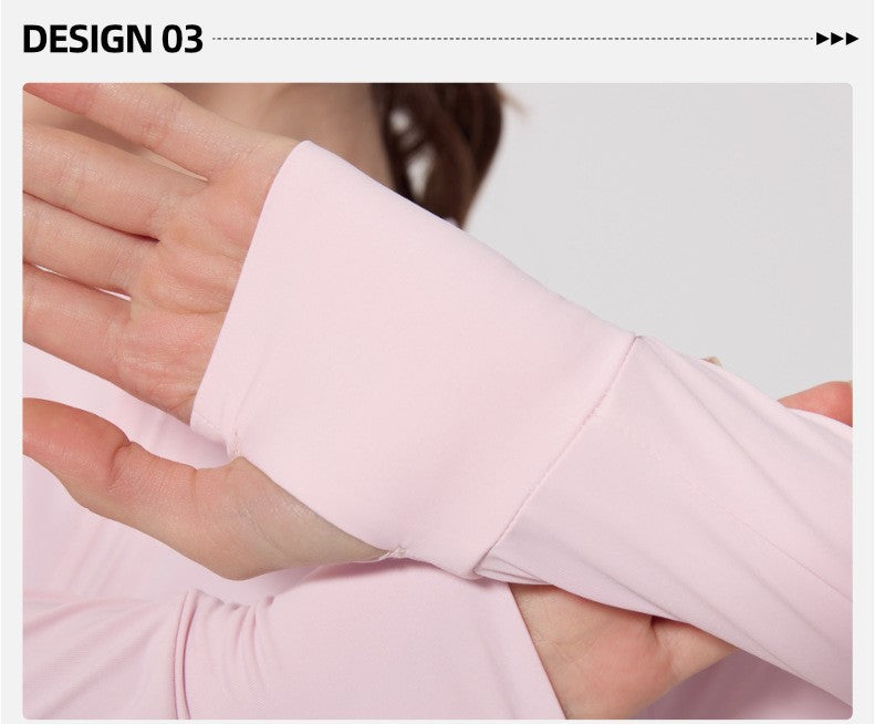 Summer Ice-Feel Thin Yarn Sun Protection Jacket - Lightweight Anti-UV Sports & Yoga Wear, Long Sleeve with Finger Holes