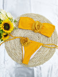 Solid Color Flower Tube Top Drawstring Strap Split Bikini Swimsuit - Trendy Summer Swimwear