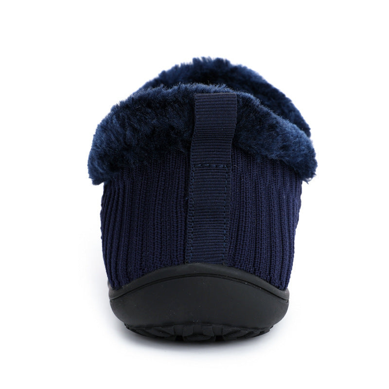 Soft Skin-Friendly Thick Warm Thermal Men's Cotton Home Slippers - Breathable Fly-Knit Comfort Shoes