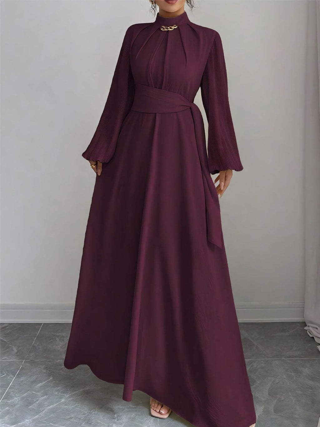 Women's Burgundy Long Sleeve Maxi Dress – Elegant Fashion Dress for Casual, Party, Evening, Holiday & Special Occasions