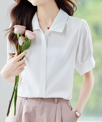 Women's Short-Sleeved Summer Lightweight Elegant Top - Casual Comfortable Everyday Wear Blouse