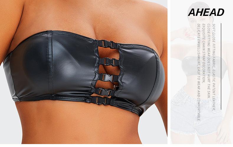New Ins Elastic PU Nightclub Party Chest-Wrapped Jacket with Pocket Design