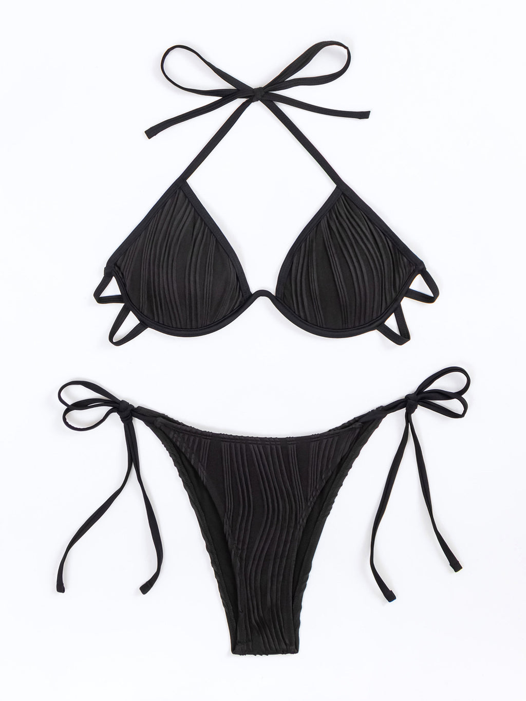 New Solid Color Lace-Up Neck Low-Cut Steel Split Women's Bikini