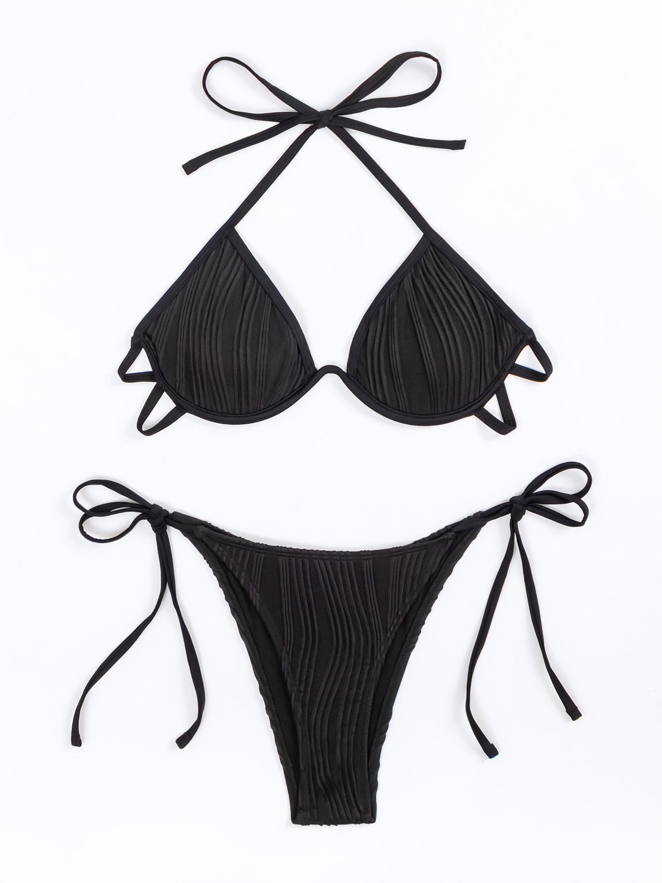 New Solid Color Lace-Up Neck Low-Cut Steel Split Women's Bikini