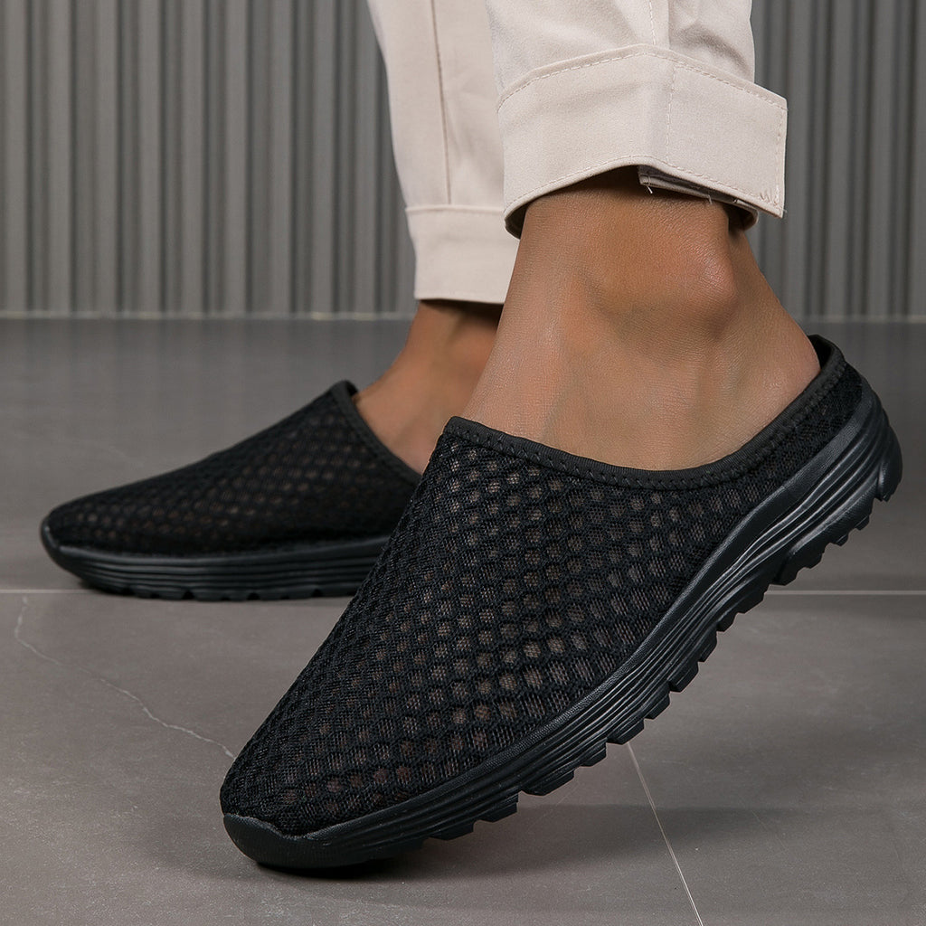 Slip-On Lazy Toe Half Slippers for Women - Lightweight Mesh Walking Sandals, Comfortable Outdoor Summer Sports Style, Large Size