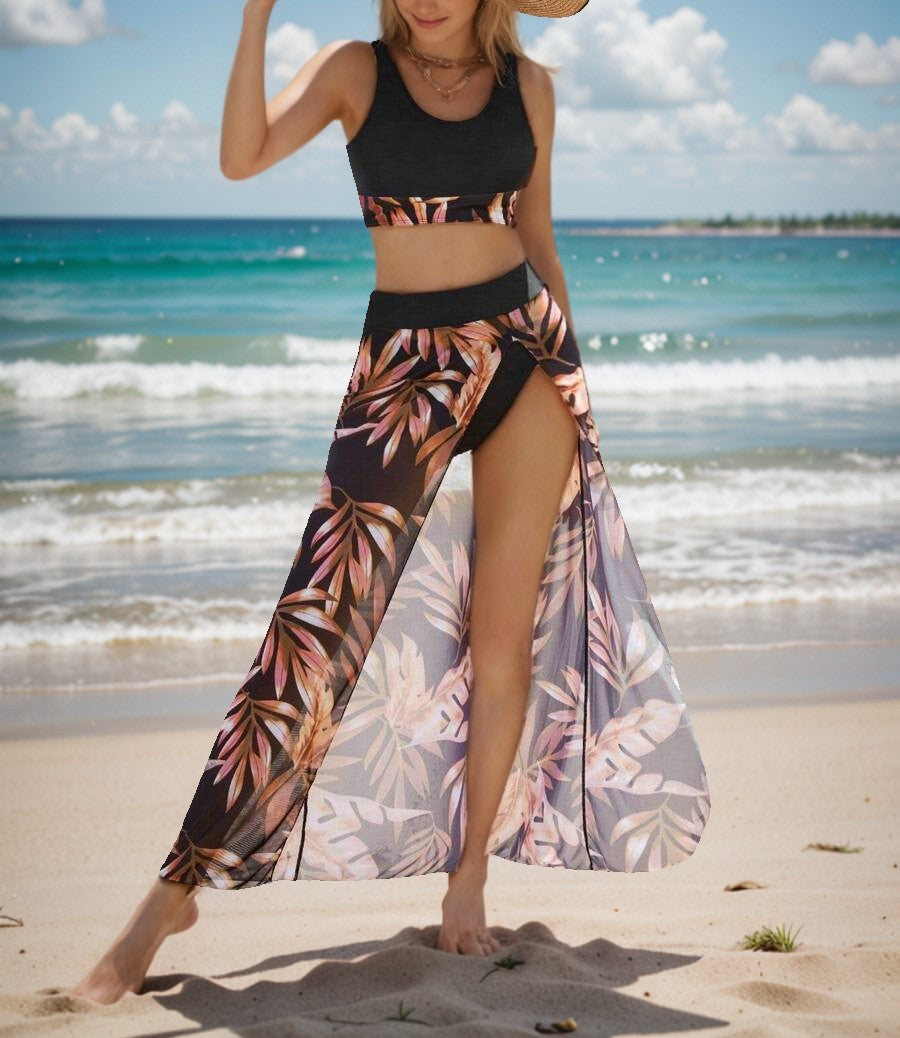 New Style Bikini with Mesh Maxi Skirt - 3-Piece Women's Swimsuit Set